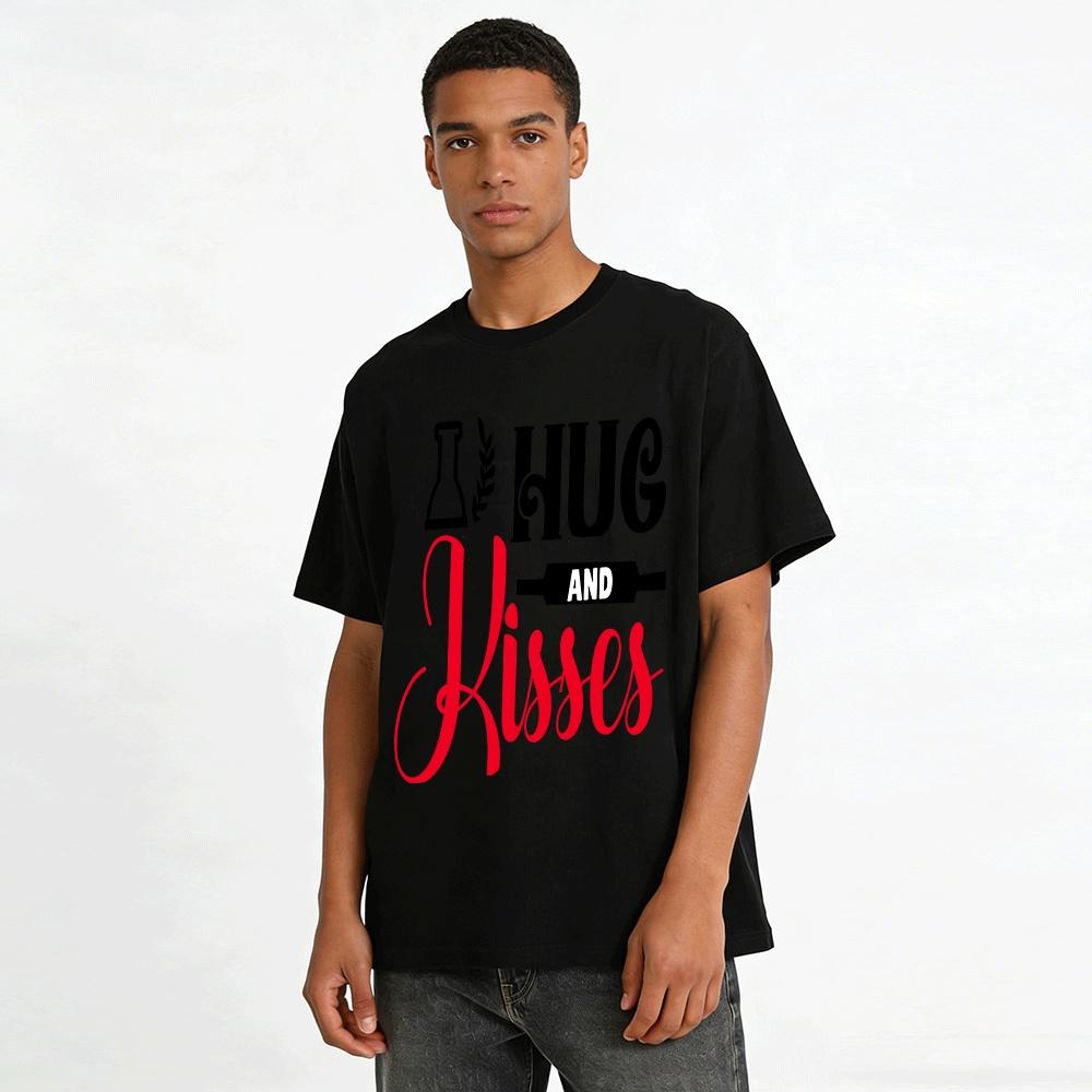 Hugs And Kisses Baking Themed Graphic Casual Tee Pure Cotton T-shirt