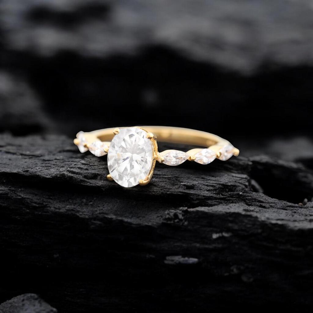 Oval Moissanite Wedding Ring, Marquise Cut Engagement Ring, Sterling Silver Fine Jewelry, Bridal Gift For Her