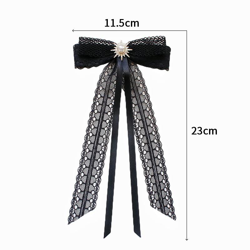 Koreanische Damen Spitzen Fliege Brosche Schwarze Kamelienblüte Perle Hemdkragen Nadeln Schleife Band Hochzeitsparty Krawatte