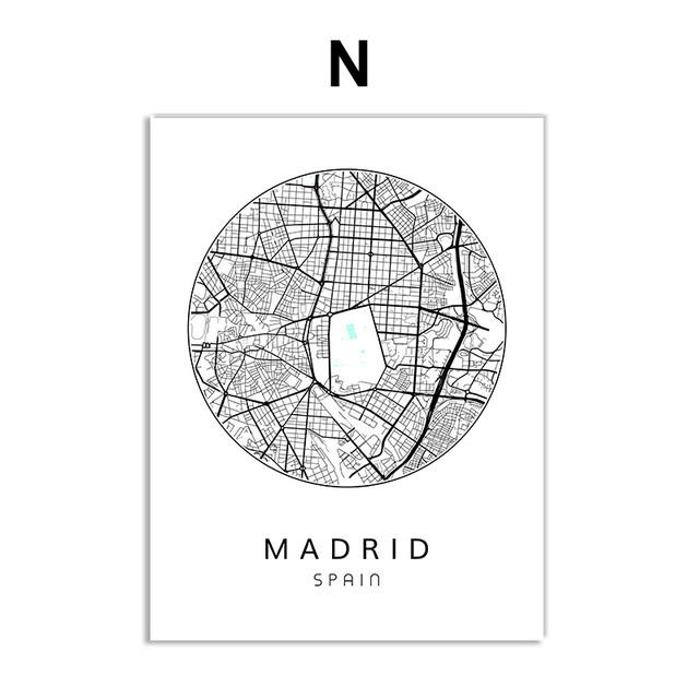 Nordisches minimalistisches Leinwandbild, Weltkarte, Poster, Bosten Landon, New York City, Wandkunst, Heimdekoration, Zitate, kein Rahmen