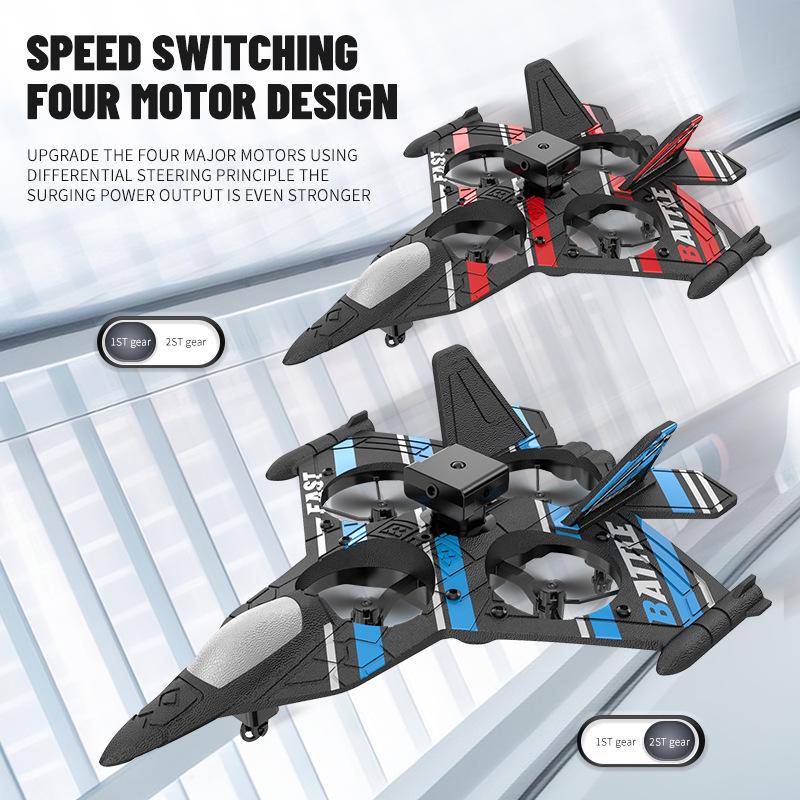 Remote Control Foam Fighter Drone with Lights & Camera - Crash-Resistant, Obstacle Avoidance Airplane Toy for Kids.