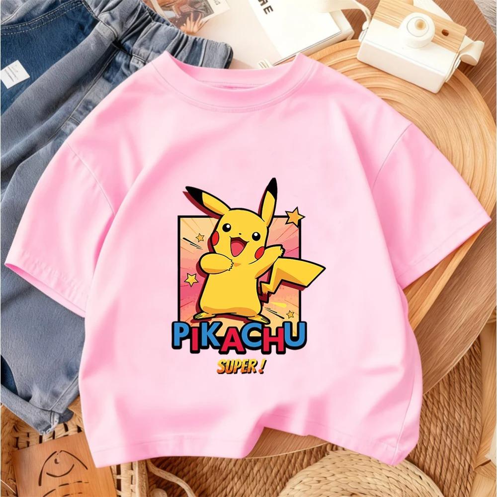 Children Fashion Street Tee Pikachu Cute Cartoon Print For Boys Girls Summer Casual Comfort Wear 3-14 Years