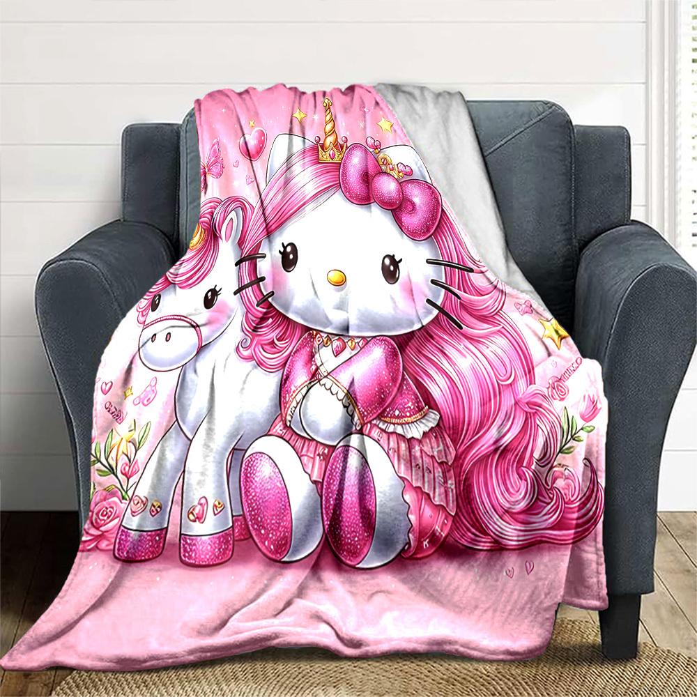 1pc Hello Kitty unicorn blanket Lightweight Flannel Throw for Sofa Bed Travel Camping Livingroom Office Couch Chair