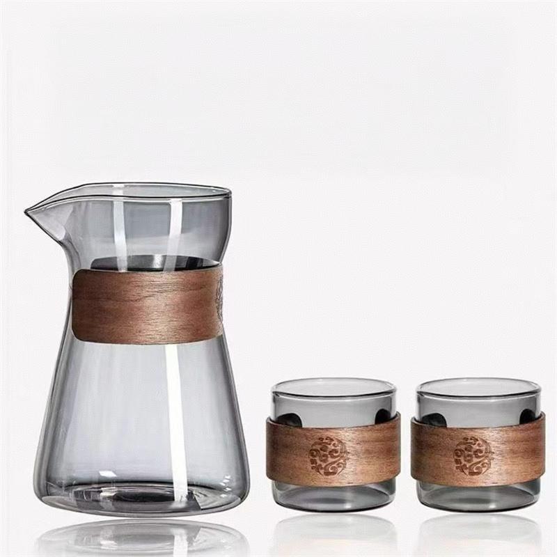 500ml Anti Scalding Wooden Holder Hand-brewed Glass Coffee Pot Ice Coffee Sharing Pot Hand Brewing Coffee Bariata Tool