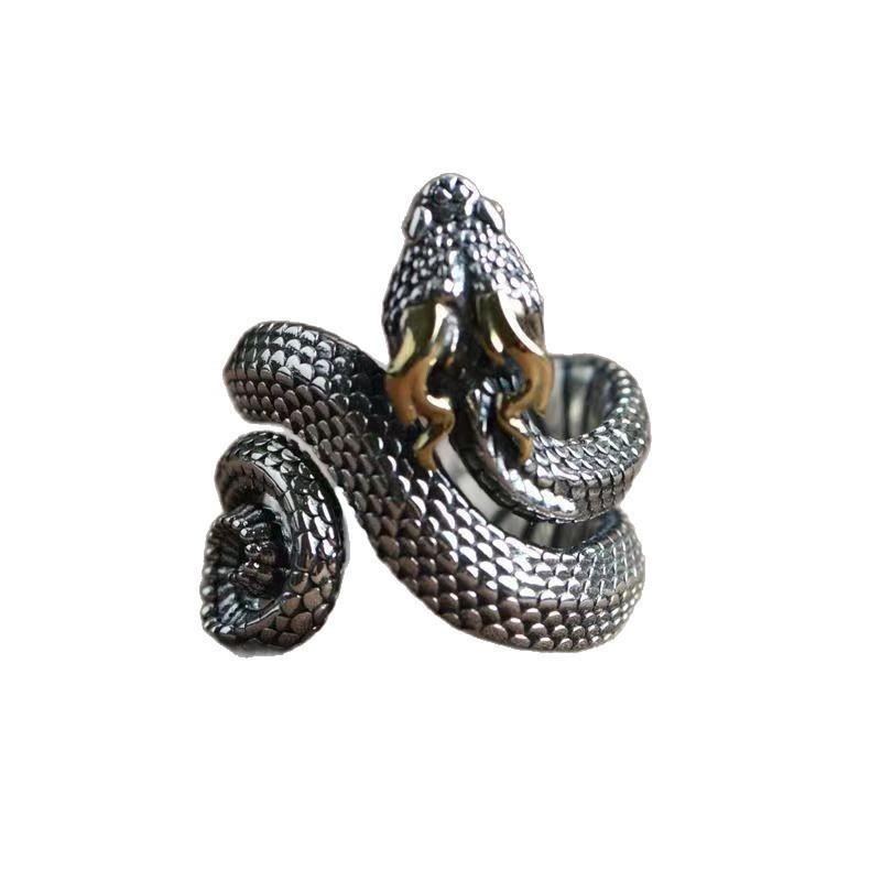 925 Retro Distressed Silver Snake Ring: Zodiac-Inspired Jewelry for Men