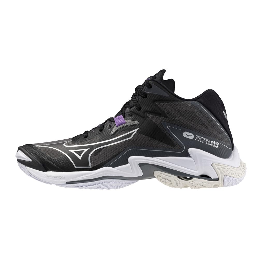Mizuno Wave Lightning Z8 MID Volleyball Size 2E Shoes, Club/Indoor, Wide, Lightweight, Mid-Cut, Black/Silver, 28.5 cm,