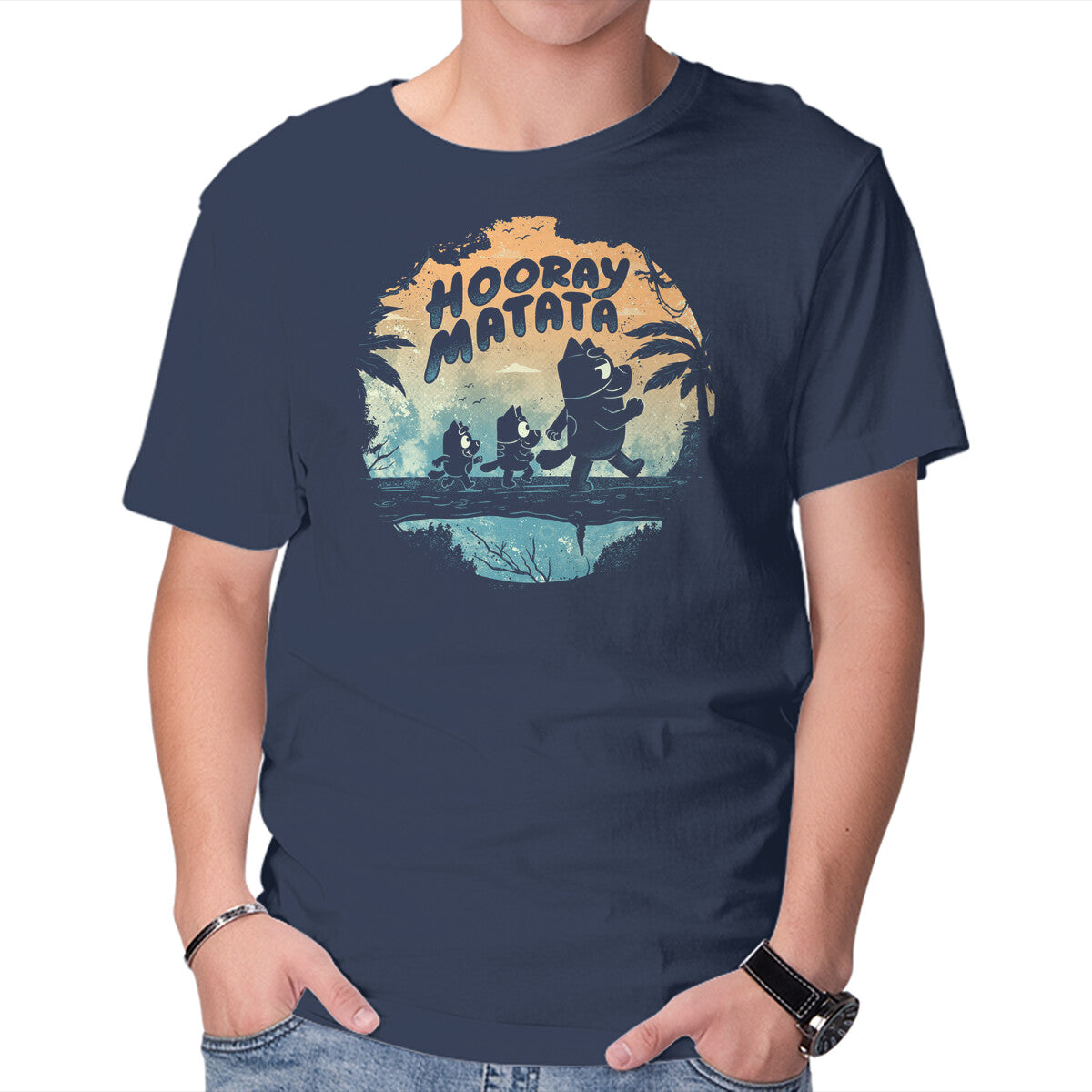 Unisex Crew Neck T-Shirt Hooray Matata Graphic Short Sleeve Casual Tee S