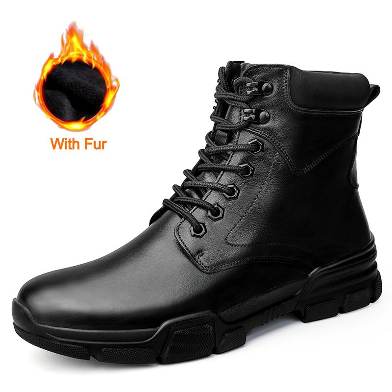 Genuine Leather Men Boots Thick Bottom  Tactical Boots Black All-Match Casual Boots for Men Shoes Design Motorcycle Boot