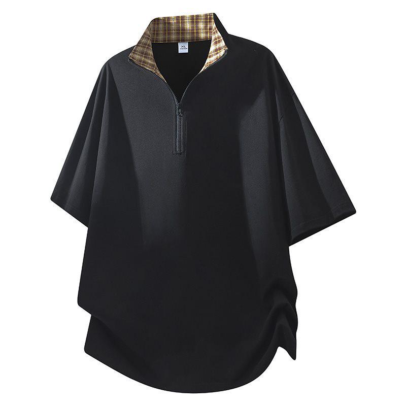 

Men s Trendy Color-Block Plaid Half-Zip T-Shirt - Casual Summer 2026 Collection 3XL чорний