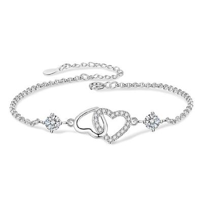 Trendy Double Heart Bracelet With Secure Clasp Handmade Zircon Wristchain Skin Friendly Jewelry Unique Gift For Her