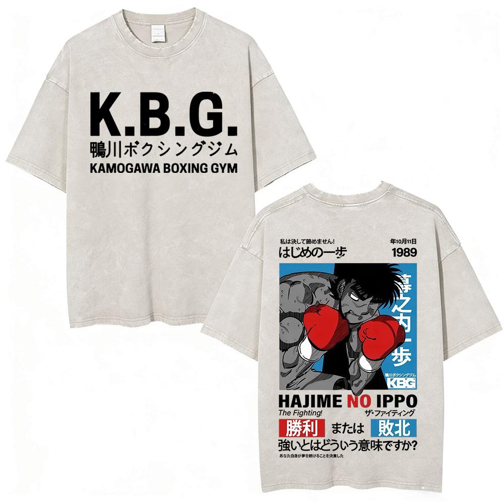

Vintage Acid Washed T-shirt Anime Hajime No Ippo Kamogawa Boxing Gym Makunouchi KGB T-Shirts Men Women Fashion Oversized T Shirt S разноцветный