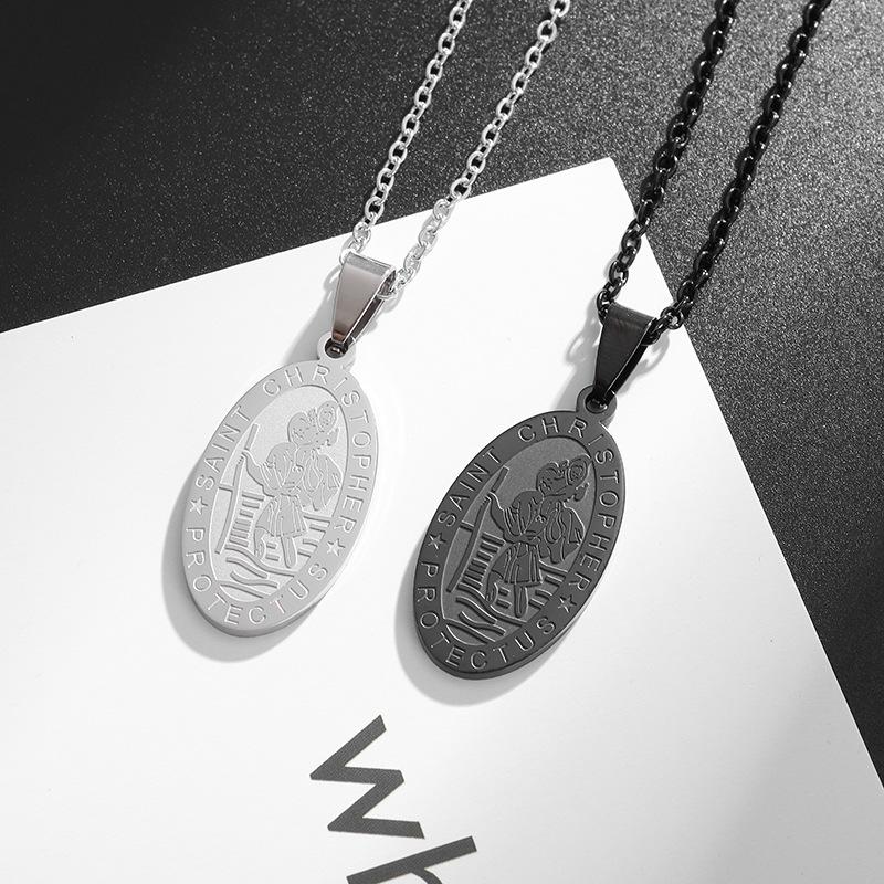 European and American Retro Portrait Cross Stainless Steel Necklace Titanium Steel Men and Women