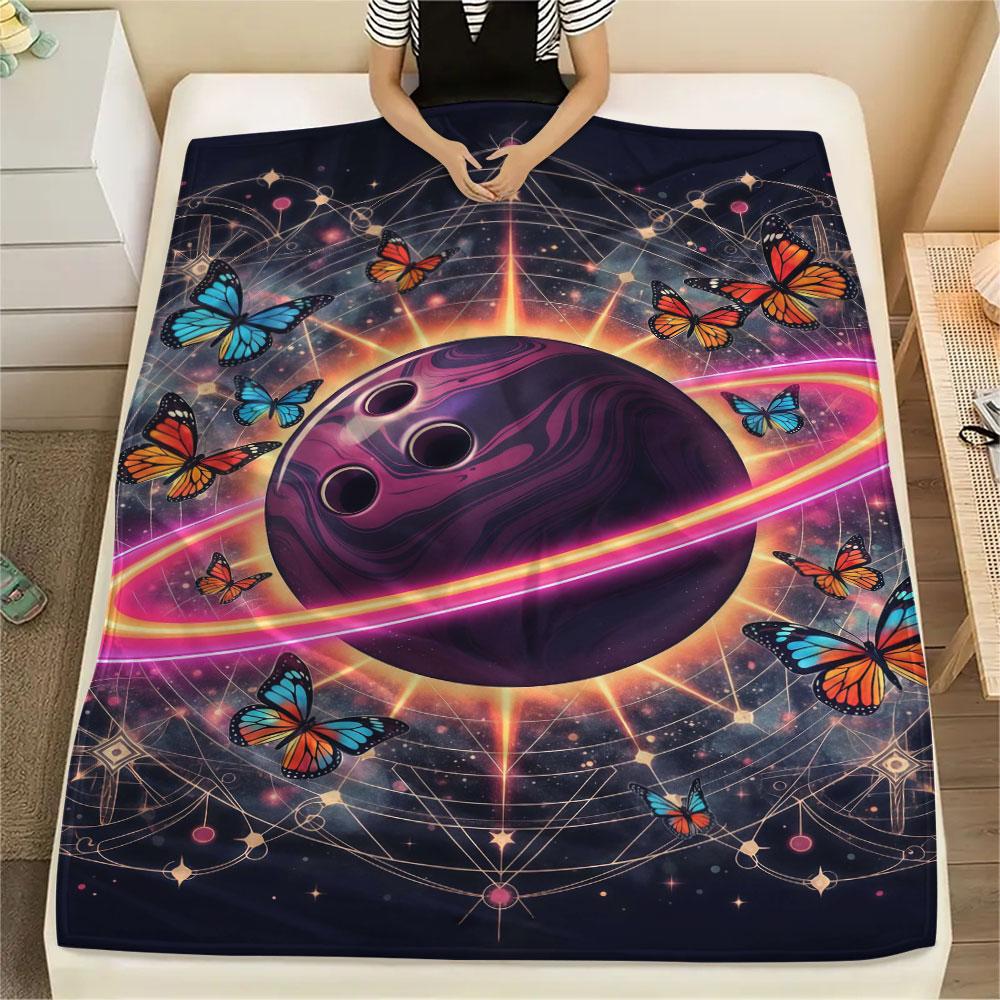 1 szt. Koc Flanelowy z Nadrukiem Gwiazdy i Pierścienia, Wysoka jakość, Wygodny na Wszystkie Pory Roku, Wystrój Domu, Ciepło i Komfort, Idealny na Prezenty Świąteczne