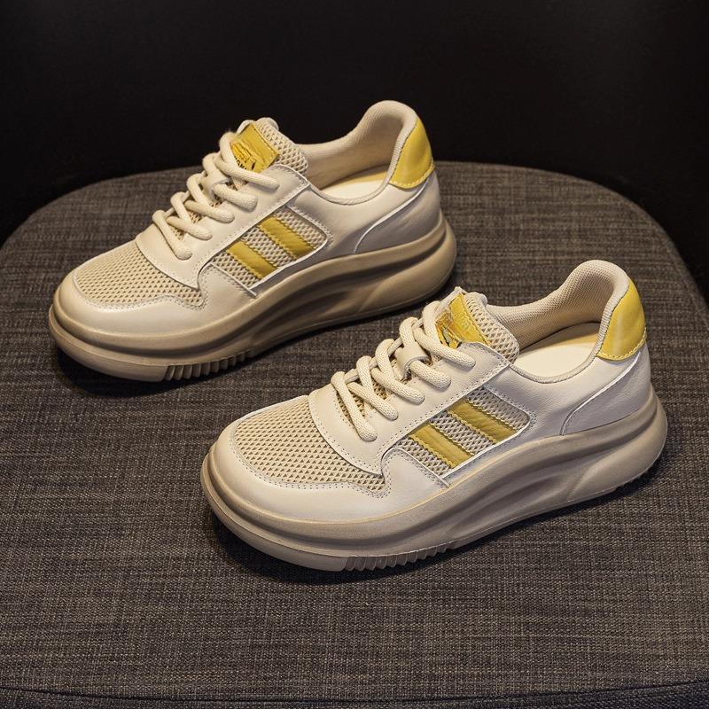 

Mesh breathable little white shoes women s spring and autumn new soft-soled casual sports board shoes thick-soled heightening dad shoes 40