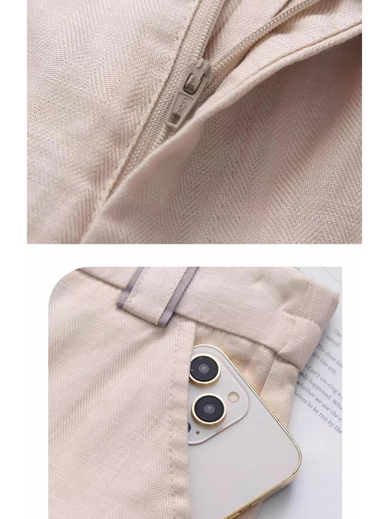 Damen Sommer 2025 Tencel Baumwolle Leinen Weitbein Hosen mit Drapierung - Petite Neun-Punkt-Länge