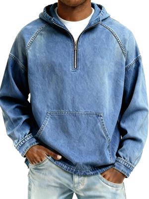 Sweat à capuche zippé à manches longues rétro usé pour homme