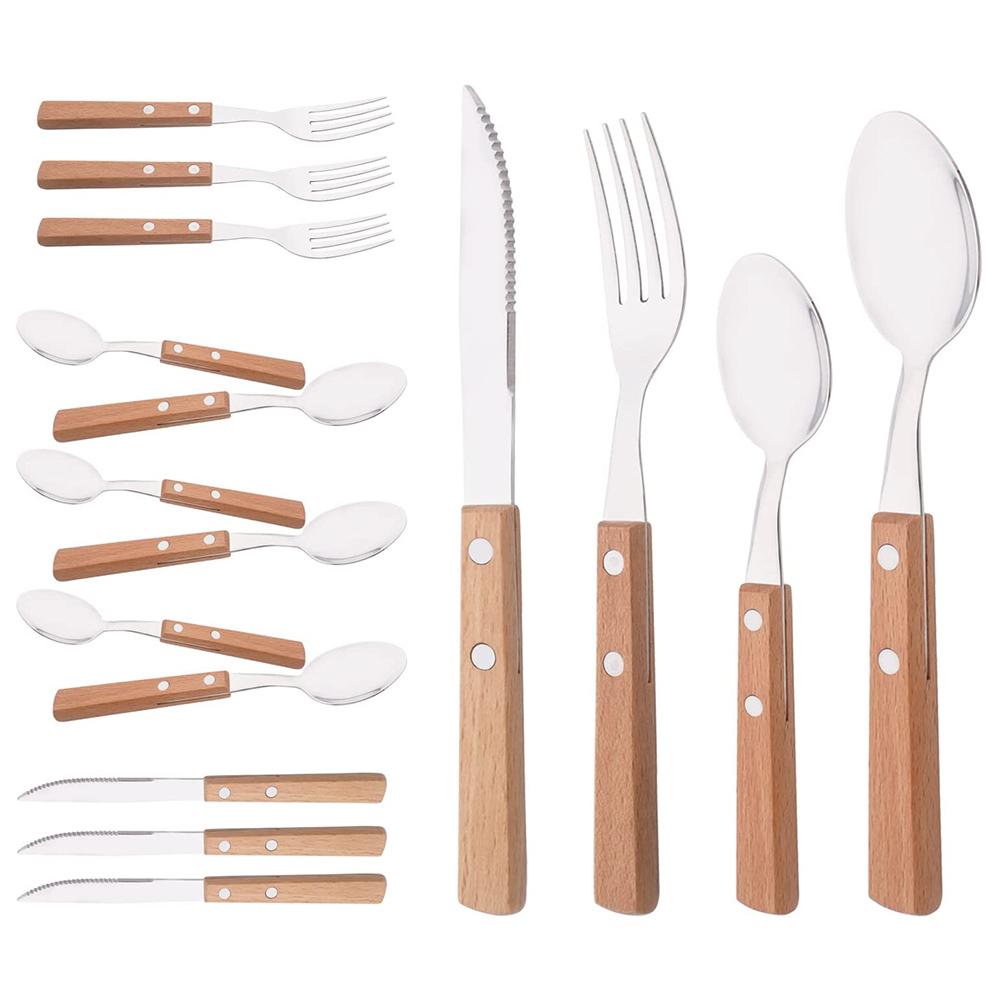 

16/24/30 шт. Набор столовых приборов из красной деревянной ручки из нержавеющей стали для дома, острые ножи, вилки, ложки, столовые приборы, кухонный полный набор столовых приборов