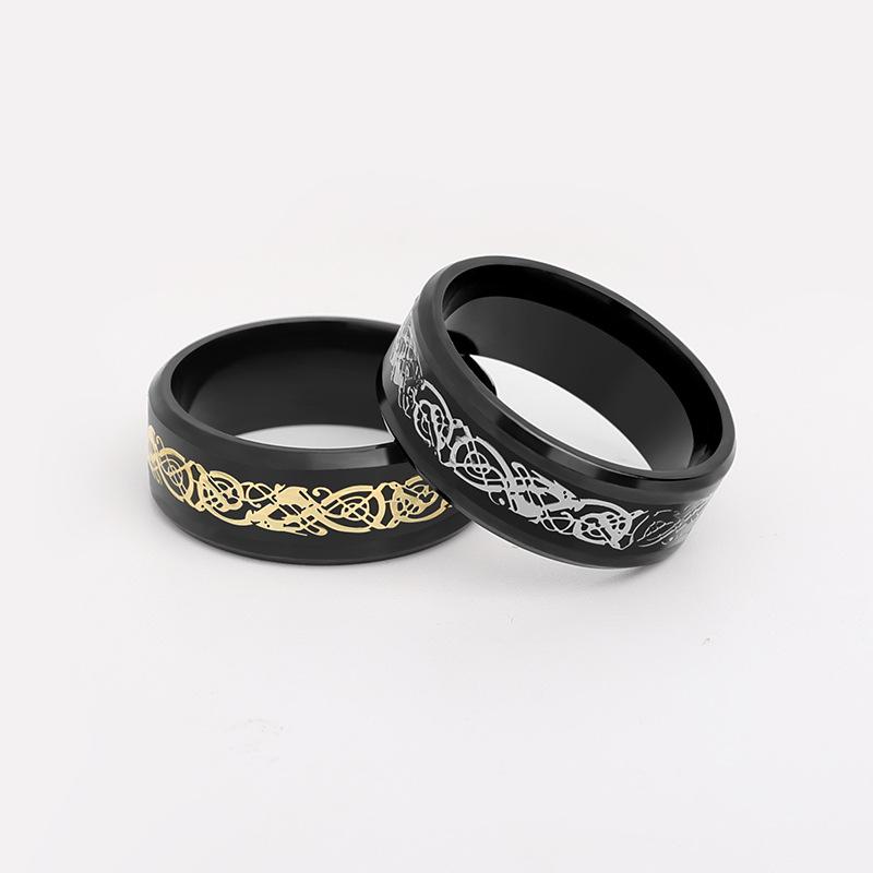 8mm Stainless Steel Domineering Dragon Pattern Rings For Men Black Male Ring Finger Fashion Zircon Wholesale Anillo Hombre