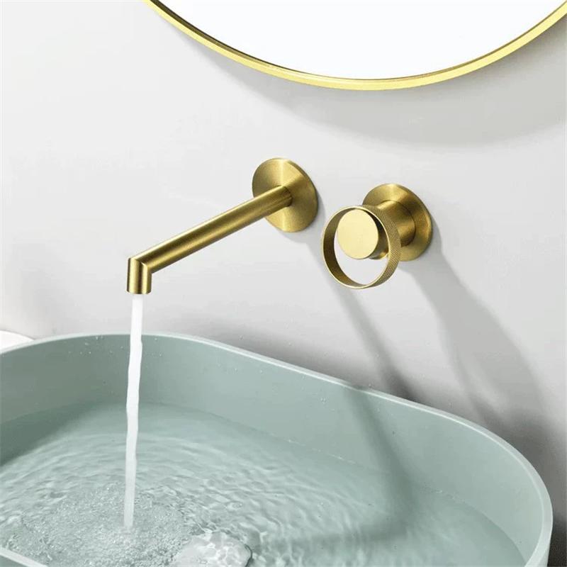 Tuqiu Brushed Gold Bathroom Faucet In-Wall Gray Concealed Basin Faucet Hot and Cold Black Bathroom Sink Tap Basin Mixer Tap Set