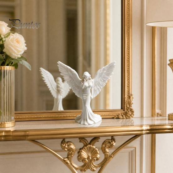 Guardian Angel Decor 3D Printed Elegant Figurine with Large Wings, Decorative Statue, Delicate Pleat Curve Statue Art Crafts Decoration for Home Shelf