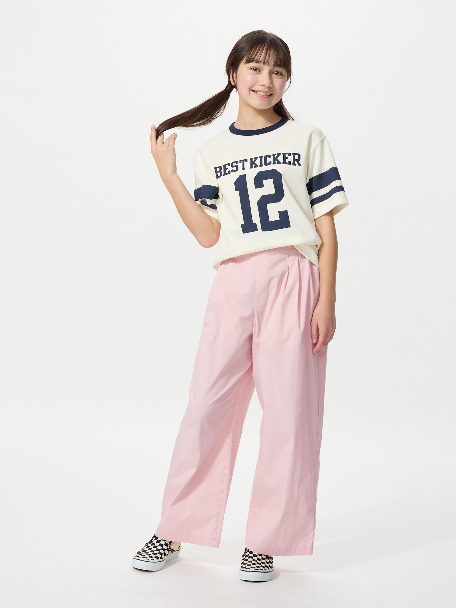 

Uniqlo Япония Девушки Подвернуть Широкие Брюки 11 PINK/110