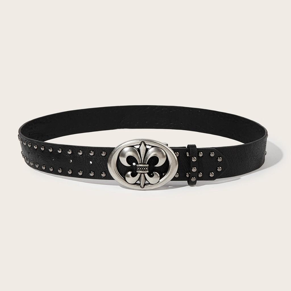 Mens Leather Punk Belt With Petal Motif And Rivet Studs For Casual And Street