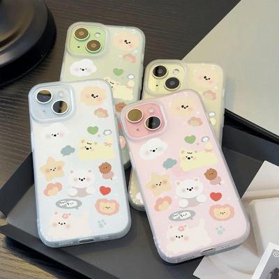Літній стиль iPhone 15 Pro М'який чохол з маленьким білим песиком, Сумісний з 15, 14, 13, Матове покриття, Дизайн десерту
