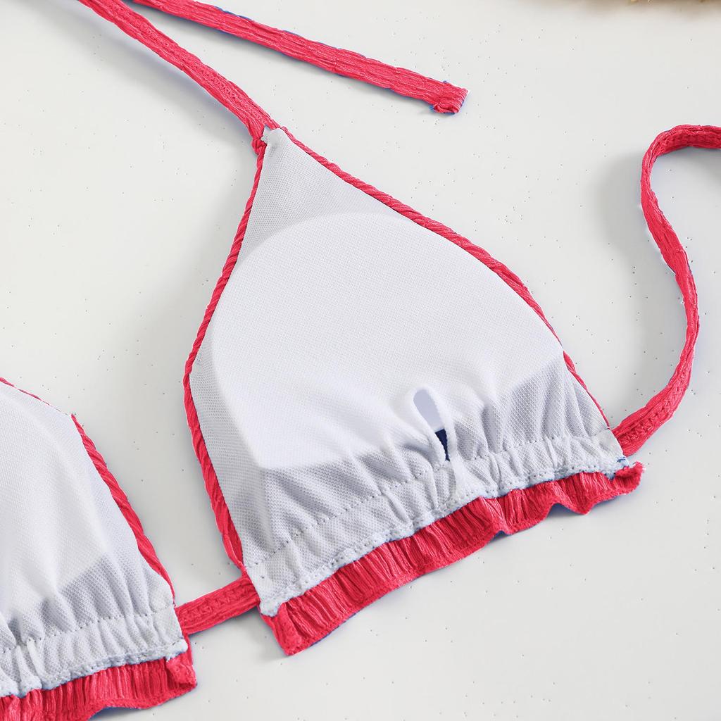 2025 Trendy Solid Color Sexy Halter Bikini Three-Piece Set