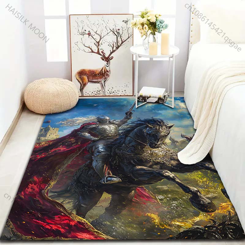 Multiple sizes Knight, horse, red cape Carpet for Living Room Bedroom Sofa Home Decor Rus Non-slip Floor Mat Luxury Gift