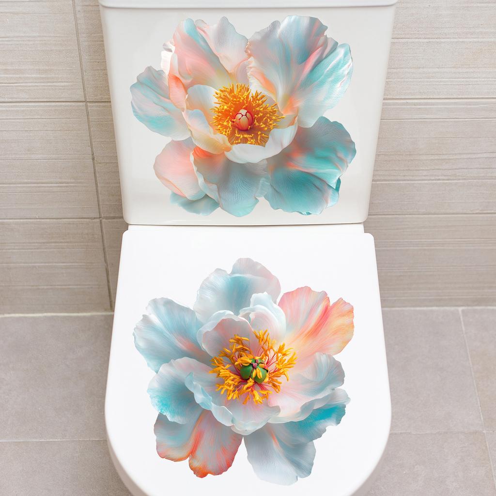 2 Blatt Schöner Goldener Blume Toilettenaufkleber Badezimmer Toilettendeckel Dekorativer Aufkleber Wasserdicht Selbstklebend