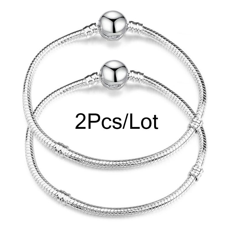 2 Stück/Los Sonderangebot 3mm Silberfarbene Schlangenkette Charm-Armband Für Damen Herren Passend für DIY-Armbänder Schmuck Geschenk