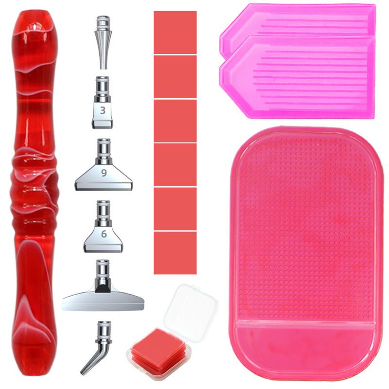 Harz Diamantmalerei Stift Set mit 6 austauschbaren Metallspitzen 6 Wachsblöcken 2 Sortierschalen und Bohrmatte für 5D Diamantmalerei Bastelbedarf