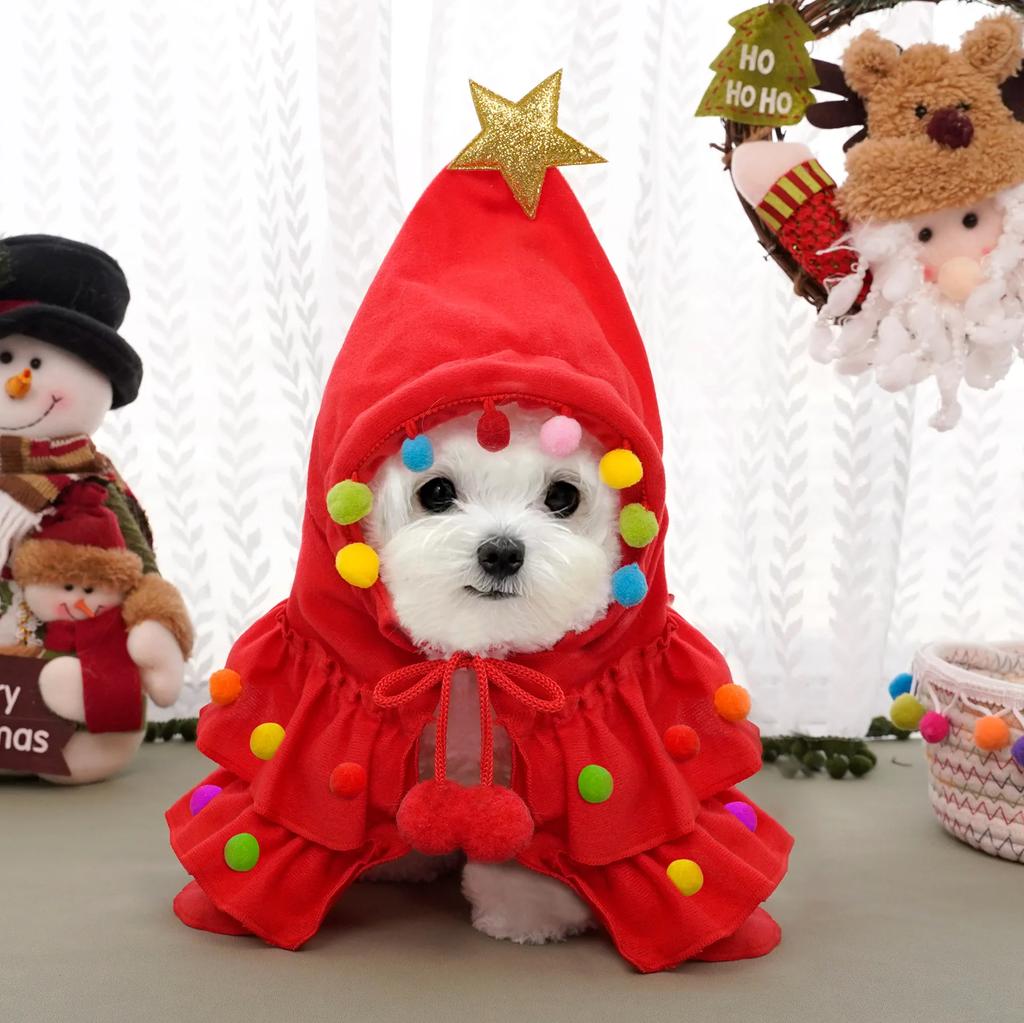 Christmas Pet Cloak Christmas Day Atmosphere Dress Up Dog Cloak Autumn and Winter Warm Cat Fun Clothing Cute Pet Hats Clothes