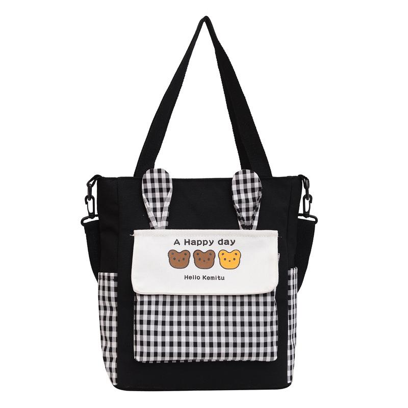 Student Tote Bag Storage Bag New Shoulder Bag Fashion Plaid Contrasting Messenger Bag
