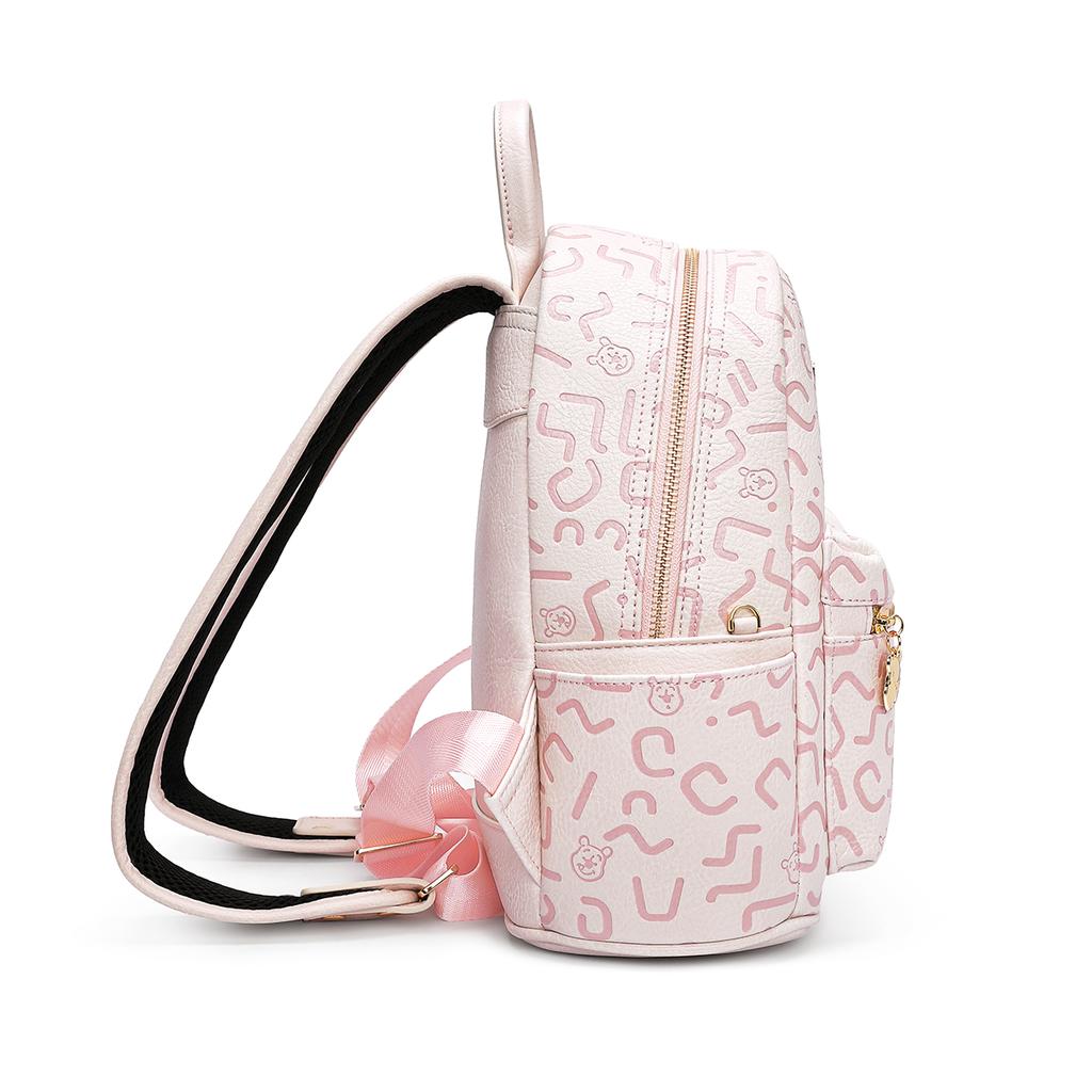 Disney Winnie The Pooh Vintage Fashion Exclusive Metal Nameplate Embossed Backpack Women Backpack Pink Beige DHF51742-C1