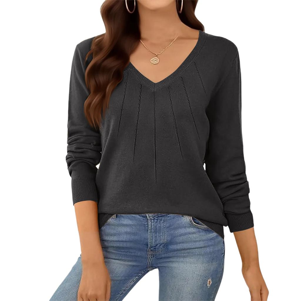 Women's Fashion Round Neck Pullover Sweater Casual Versatile Solid Color Knit Top