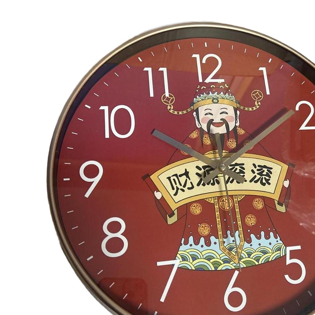 Wall Clock Chinese Year Decor 12inch Decorative Art Hanging for Home Cafe Shop Room