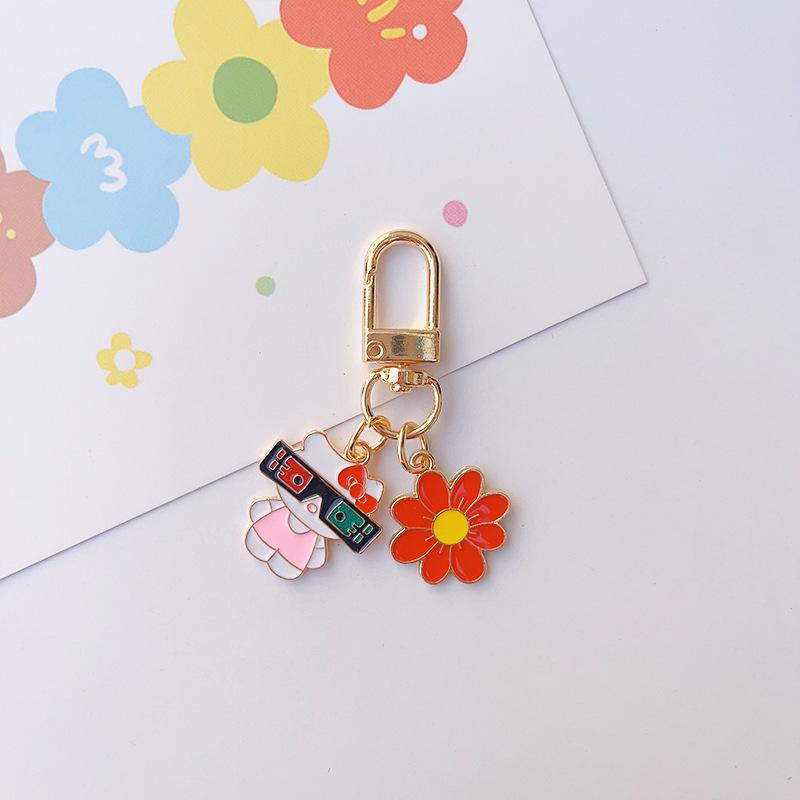 Hello Kitty Cartoon Cat Keychain Charm with Heart & Flower Designs