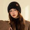 Small leather label dot knitted warm hat women's winter pullover ear protection cycling hat outdoor knitted straight hat