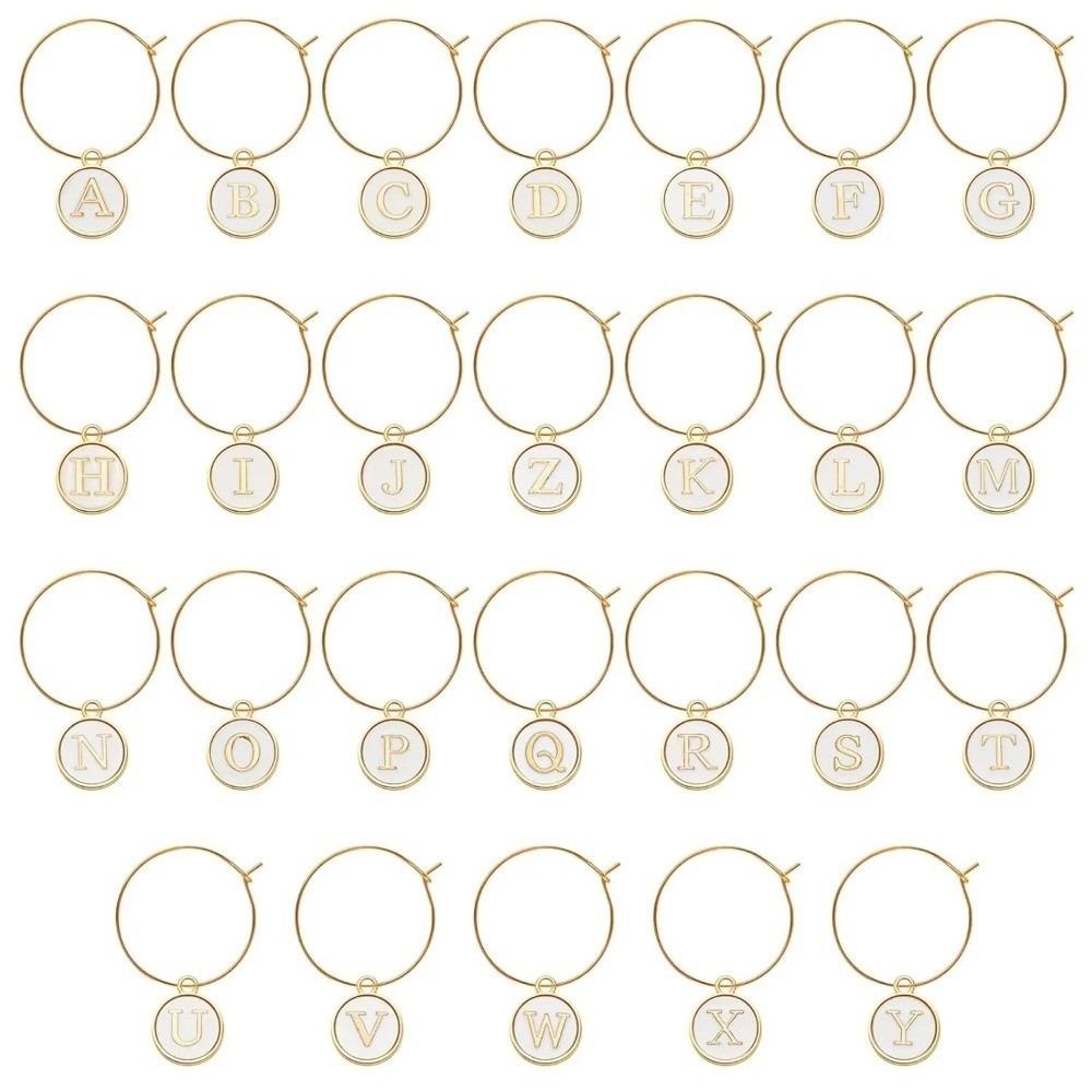 

26 шт. Металлические маркеры для бокалов Подвески с буквами Обручи для бокалов Декор для свадебной вечеринки белый