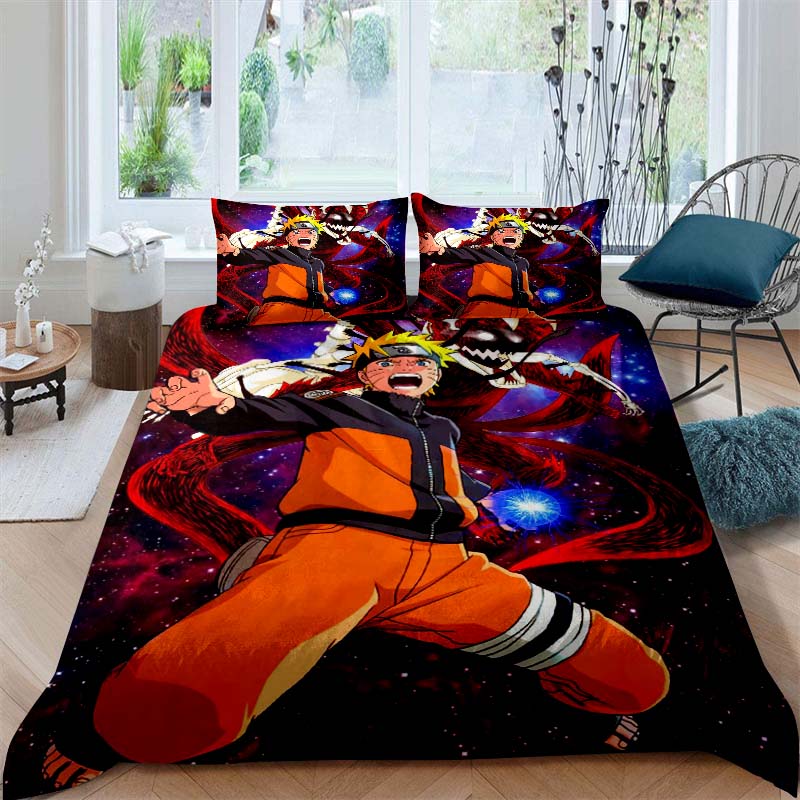 NARUTO Shonen Manga Print Bedding Set – Duvet Cover Set – Luxury Gift for Teens, Fits Double/Single Beds
