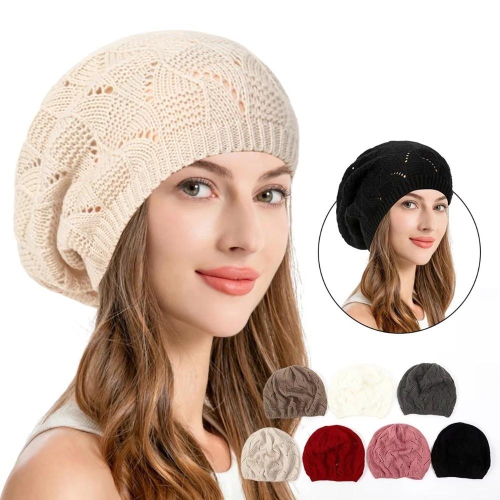 Hollow Out Winter Knitted Hat Twist Crochet Female Berets Fashion Pullover Cap  Winter