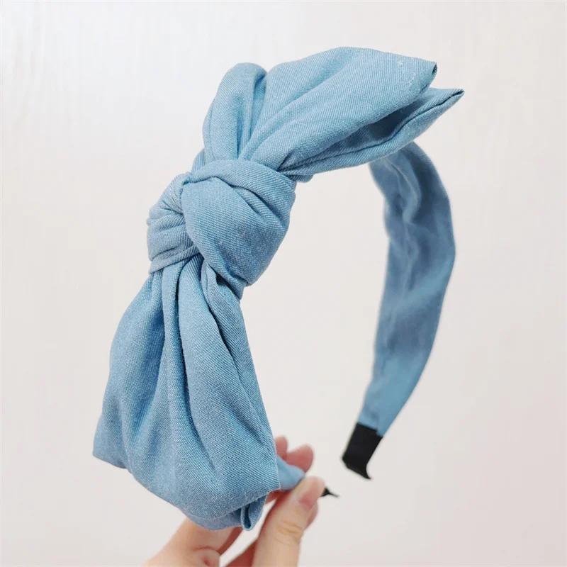 Vintage Denim Cloth Knotted Headbands for Women Ladies Casual Shopping Head Wears Side Bow Knot Hairbands