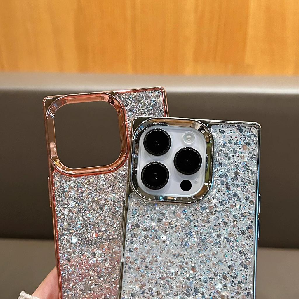 Apple 17 Glitzer Pailletten Quadratische Handyhülle für iPhone 15 Pro Max - Sturzsicher und Galvanisiert
