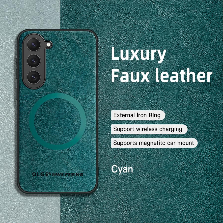 

For Samsung Galaxy S23 S23 Plus S23 Ultra S23 FE PU Leather Magnetic Ring Soft Edge Anti-Drop Anti-Fingerprint Phone Case For Galaxy S23 FE