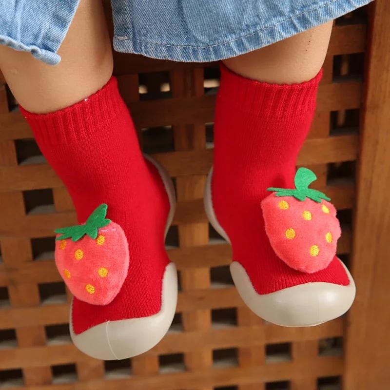 

Autumn and Winter Terry Thickened Toddler Shoes Socks Children s Baby High Warm Boys and Girls Three-dimensional Fruit Pattern 26-27