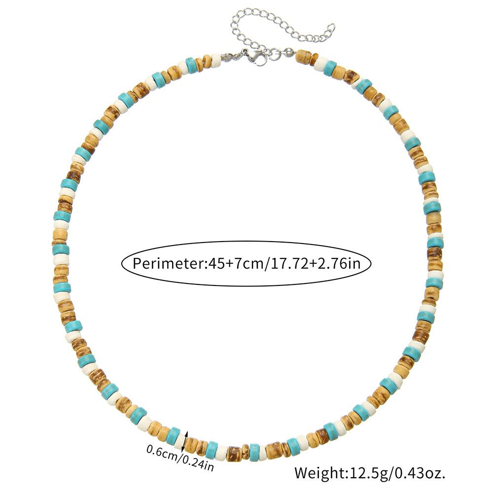 Natural Turquoise Wood Bead Splicing Men's Necklace Versatile Neutral Wind Wood Chips Coconut Shell Stainless Steel Necklace