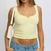 Y2K Women Summer Strap Button Square Collar Solid Color Causal Slim Fit Vest Crop Top