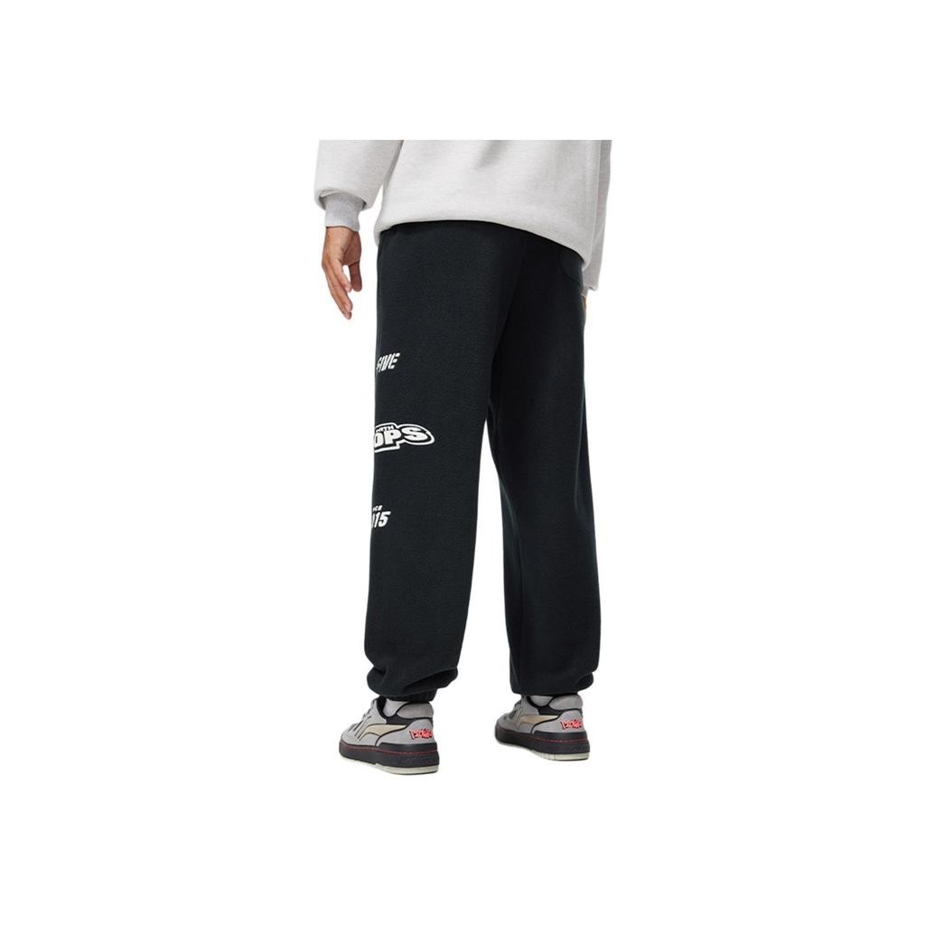 Li Ning Bad Five Comfortable Casual Loose Letter Print Fleece Simple Cuffed Knitted Sports Pants Men pants Black AKYU429-1