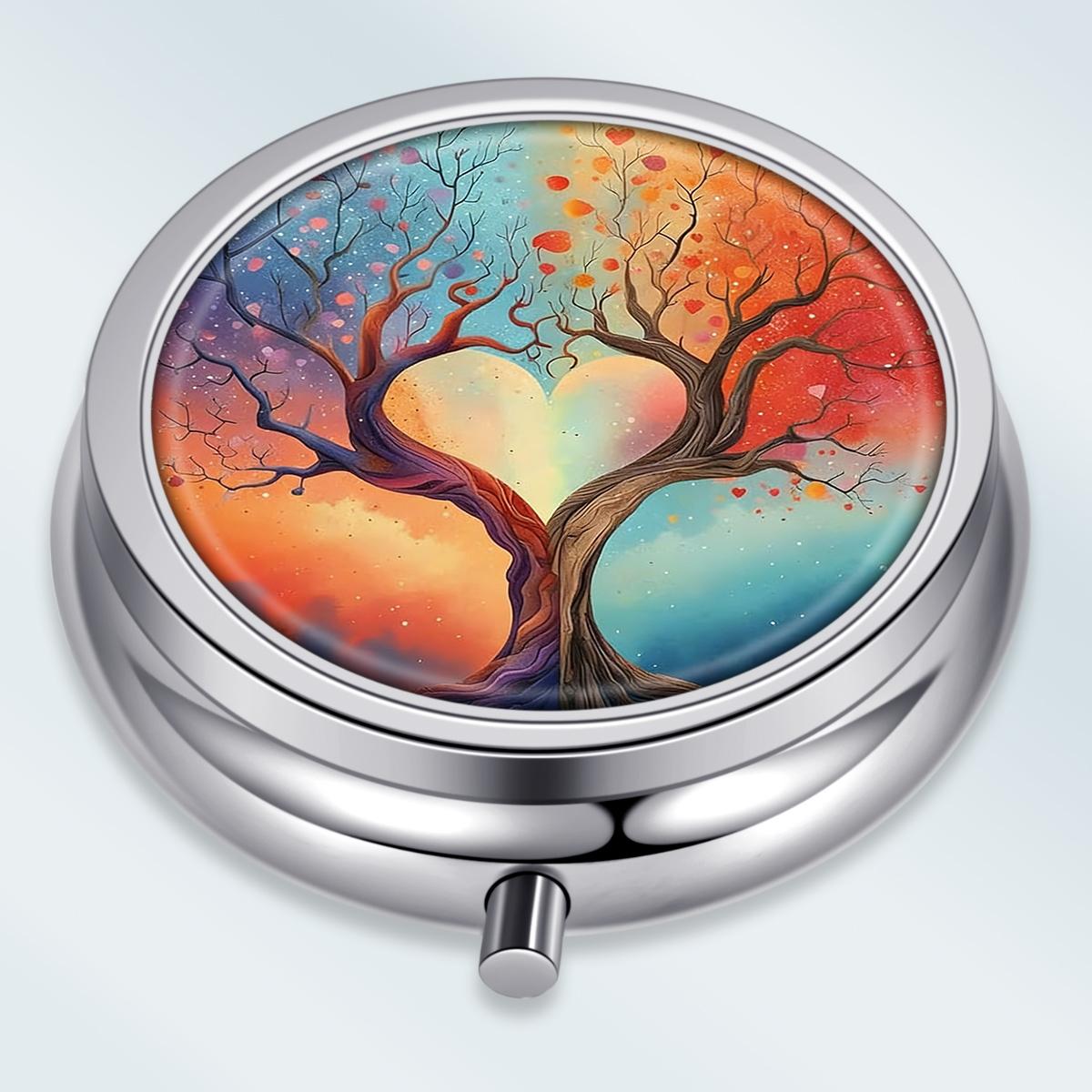 

Portable Pill Box with 3 Compartments, Mini Metal Medicine Organizer Case, Cute Printed Pill Container for Vitamins, Pills, Jewelry, Travel, Daily Use разноцветный